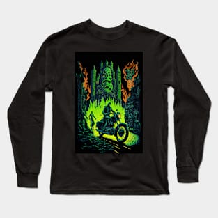 Skeleton Riding Motorbike - Green Flames Long Sleeve T-Shirt